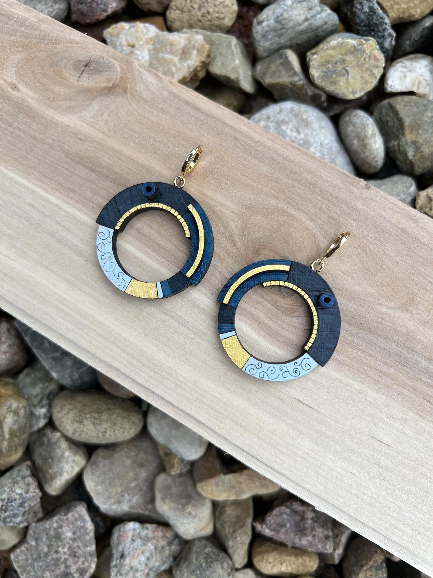 серьги кольца с орнаментом синие