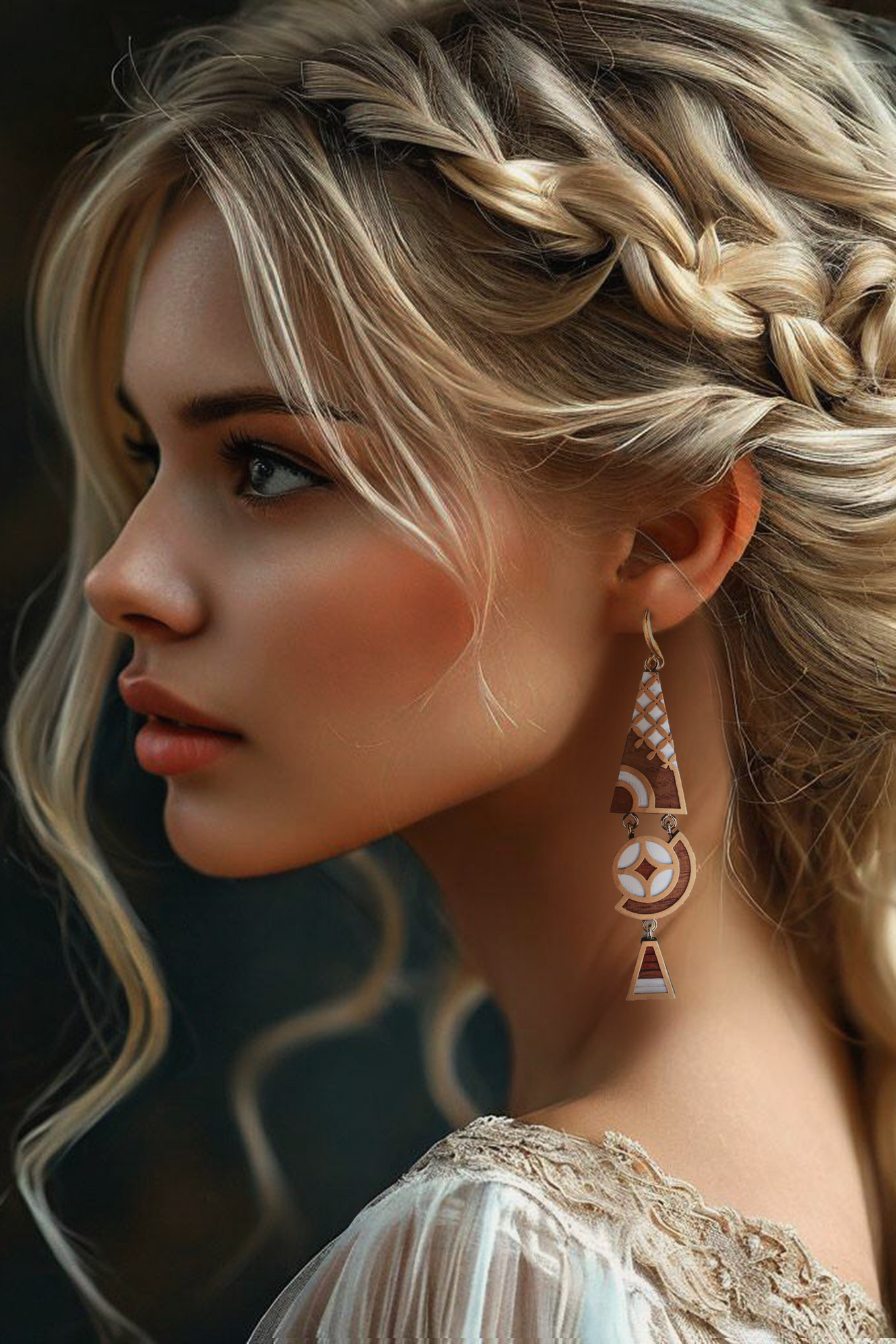 Длинные асимметричные серьги белые