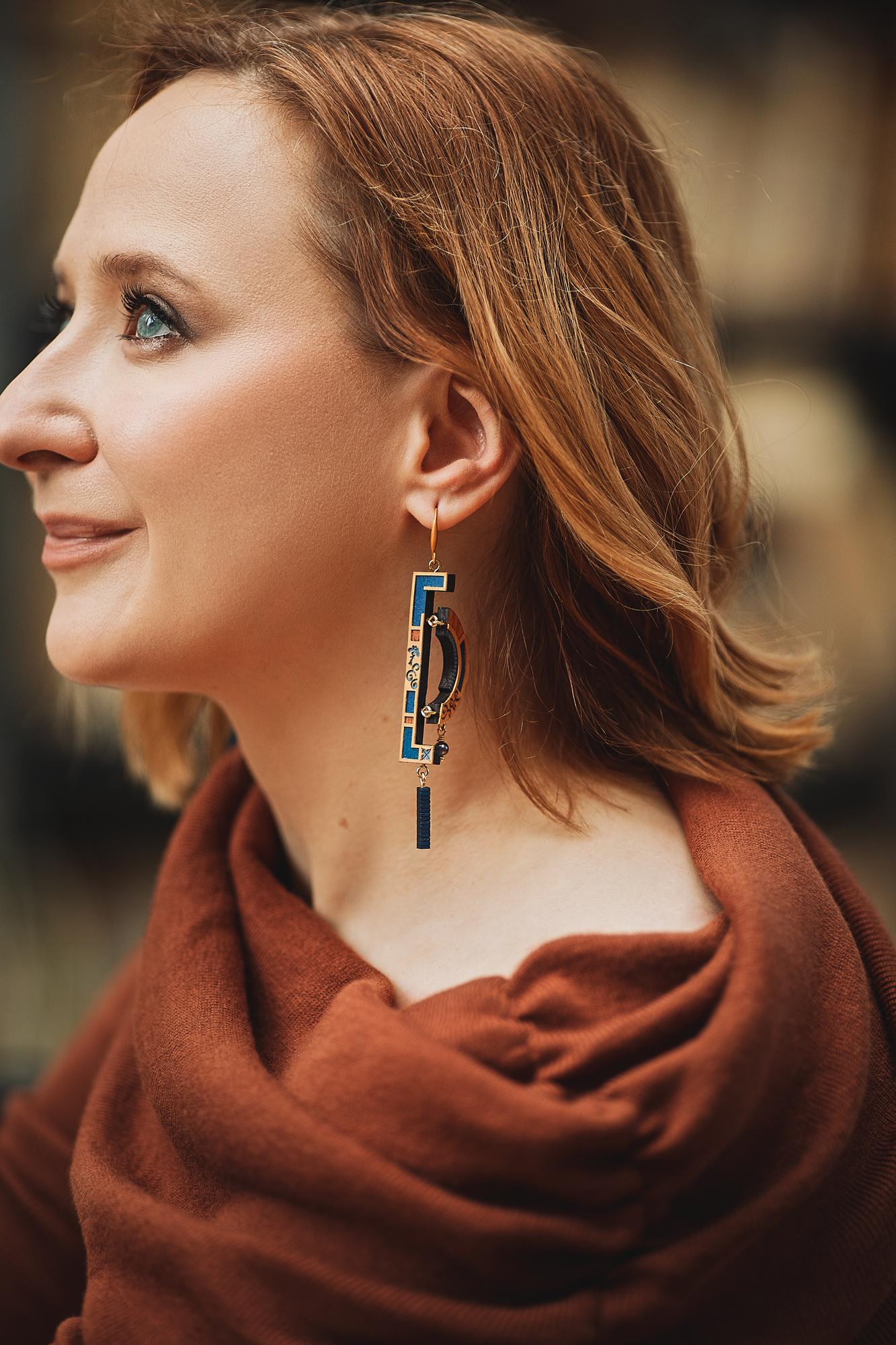 Серьги сложной формы синие