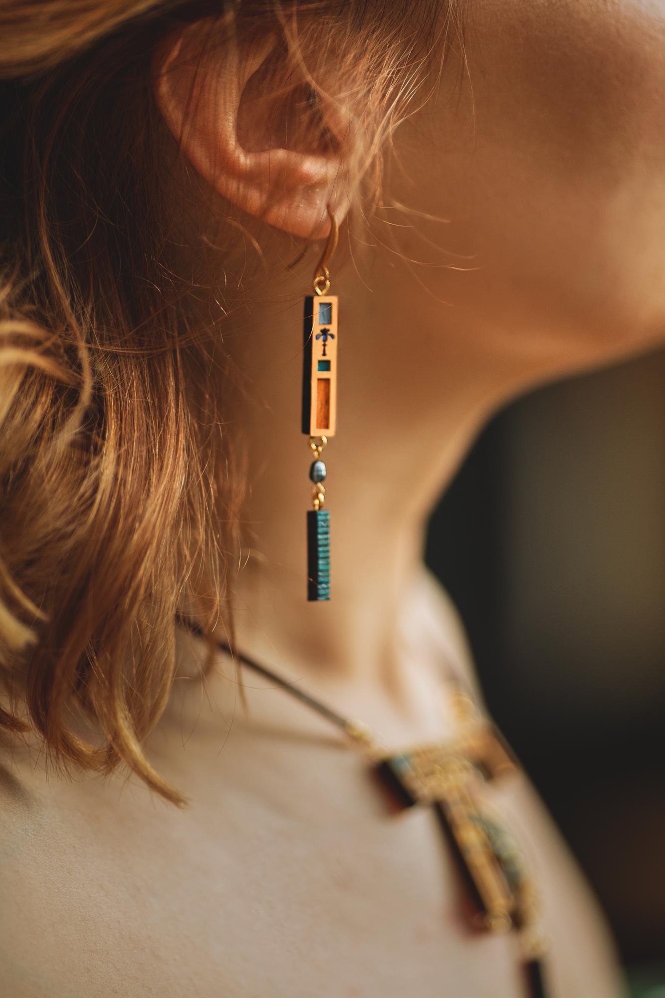 Серьги сложной формы сине-зелёные