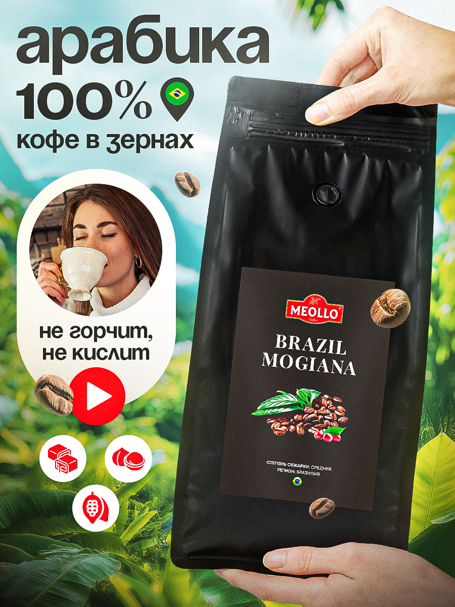 Кофе в зернах 1 кг арабика 100% Бразилия Можиана