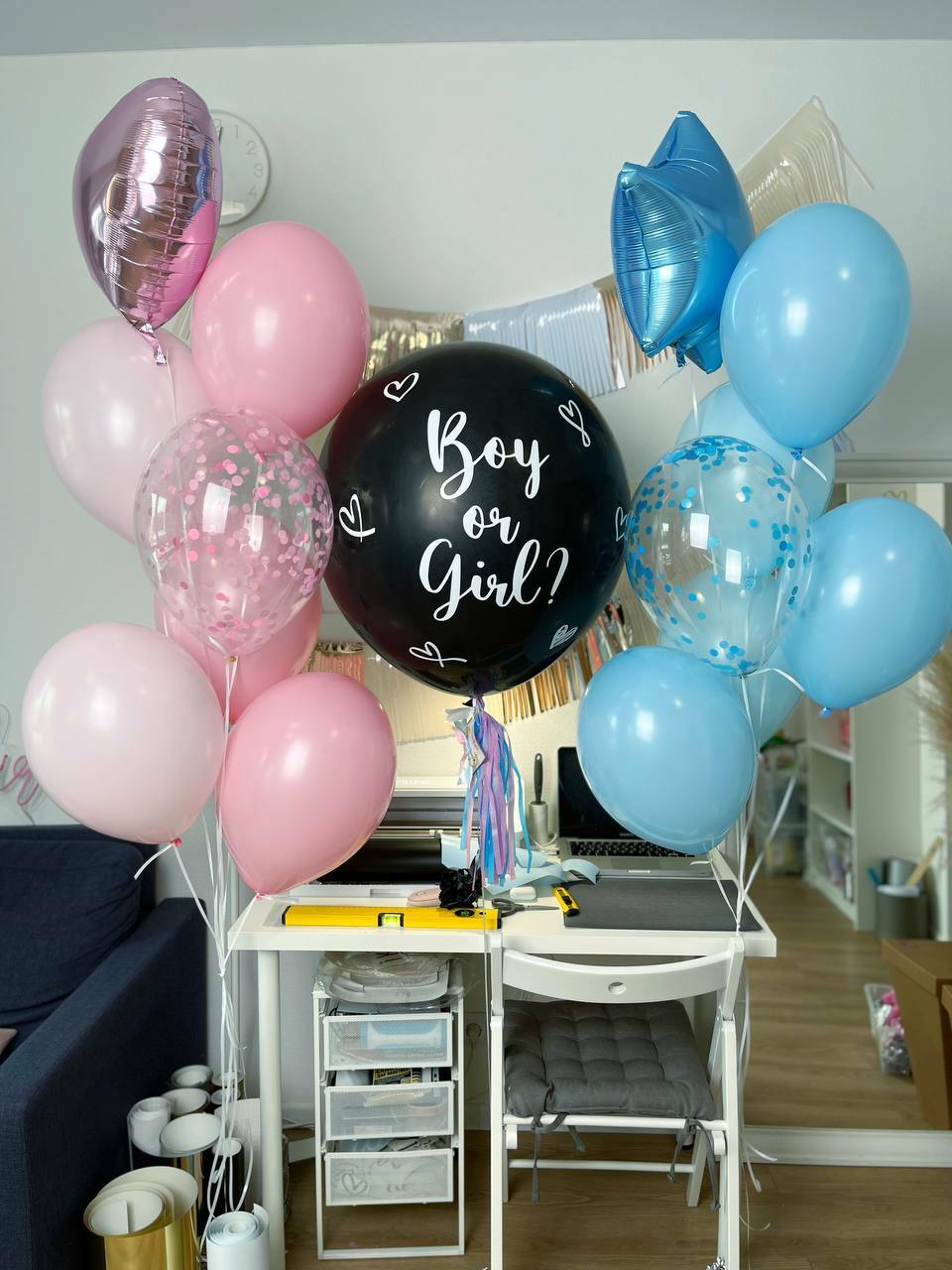 Черный гендер шар и 2 связки