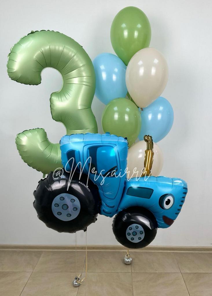 Набор «Синий трактор с эвкалиптовой цифрой»