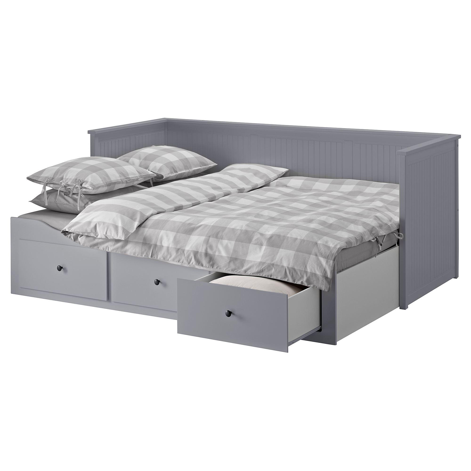 HEMNES IKEA Каркас кровати-кушетки с 3 ящиками, серый 80x200 см