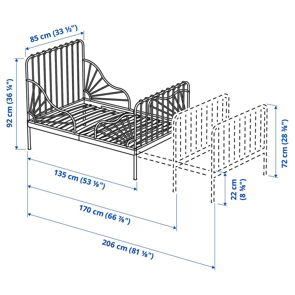 MINNEN/LUROY IKEA Раздвижная кровать с реечным дном, светло-розовый 80x200 см