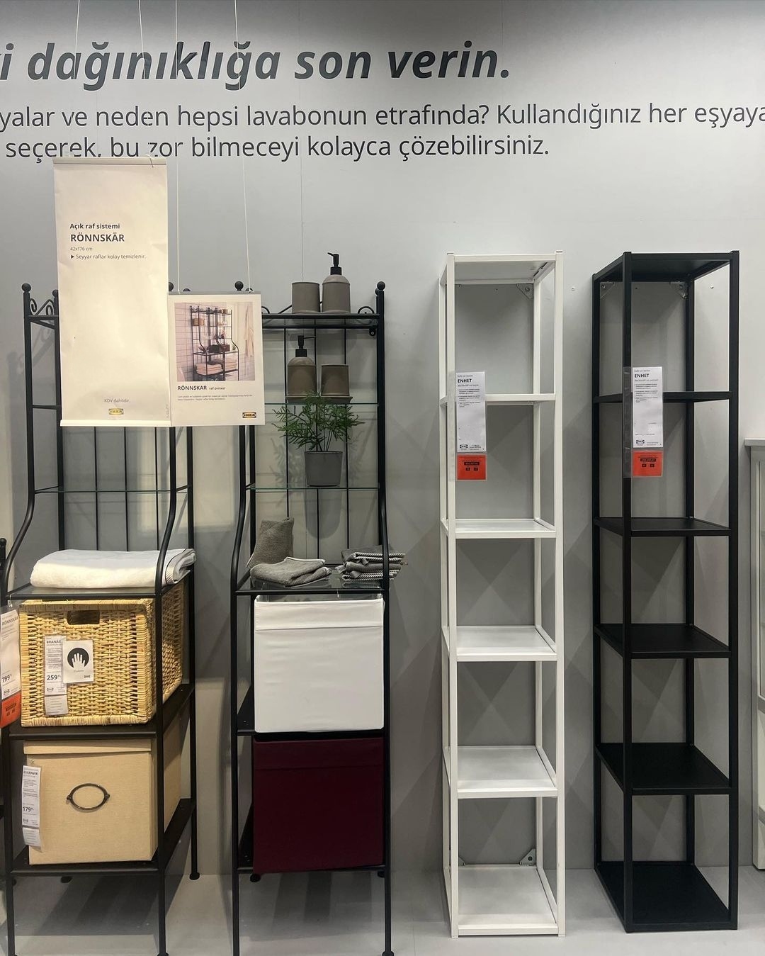 ENHET IKEA Высокий каркас с полками, черный 30x30x180 см