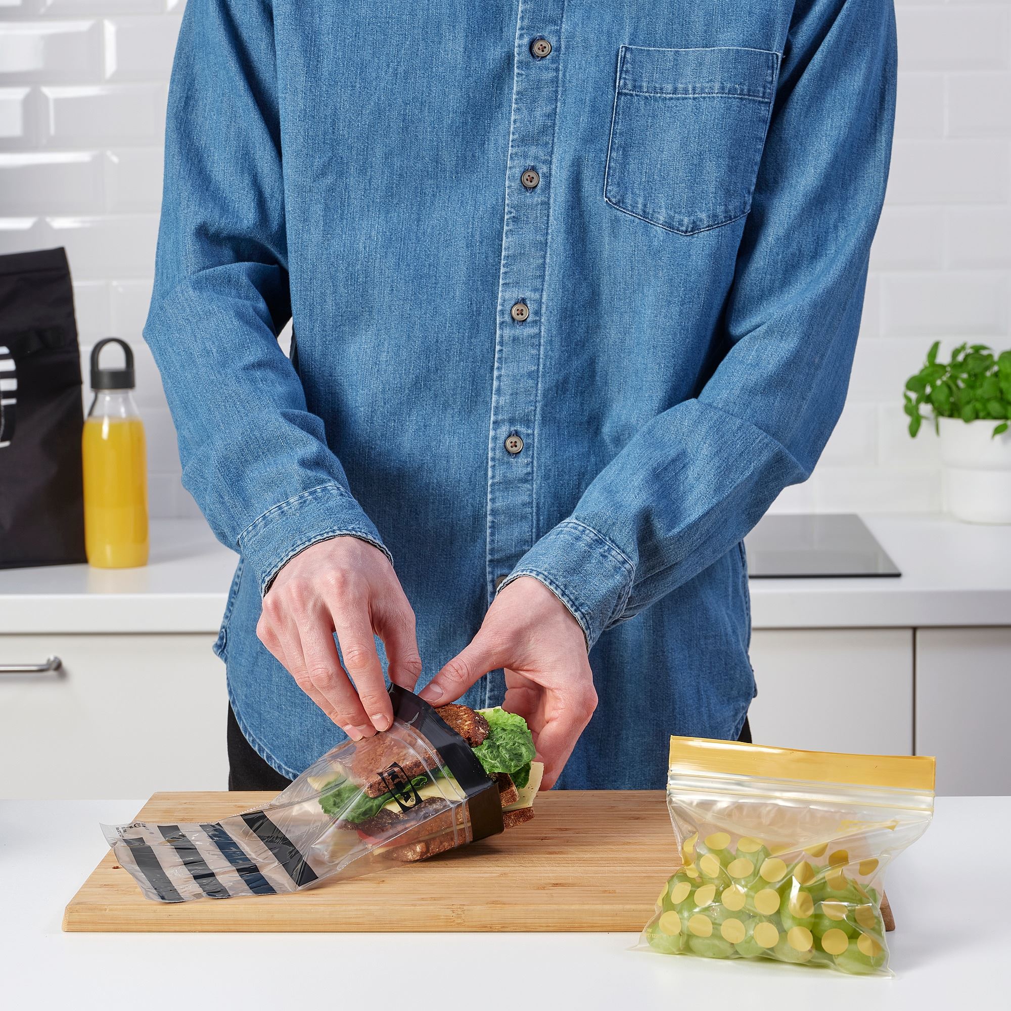 ISTAD IKEA ИСТАД Пакет закрывающийся, с рисунком/черный желтый