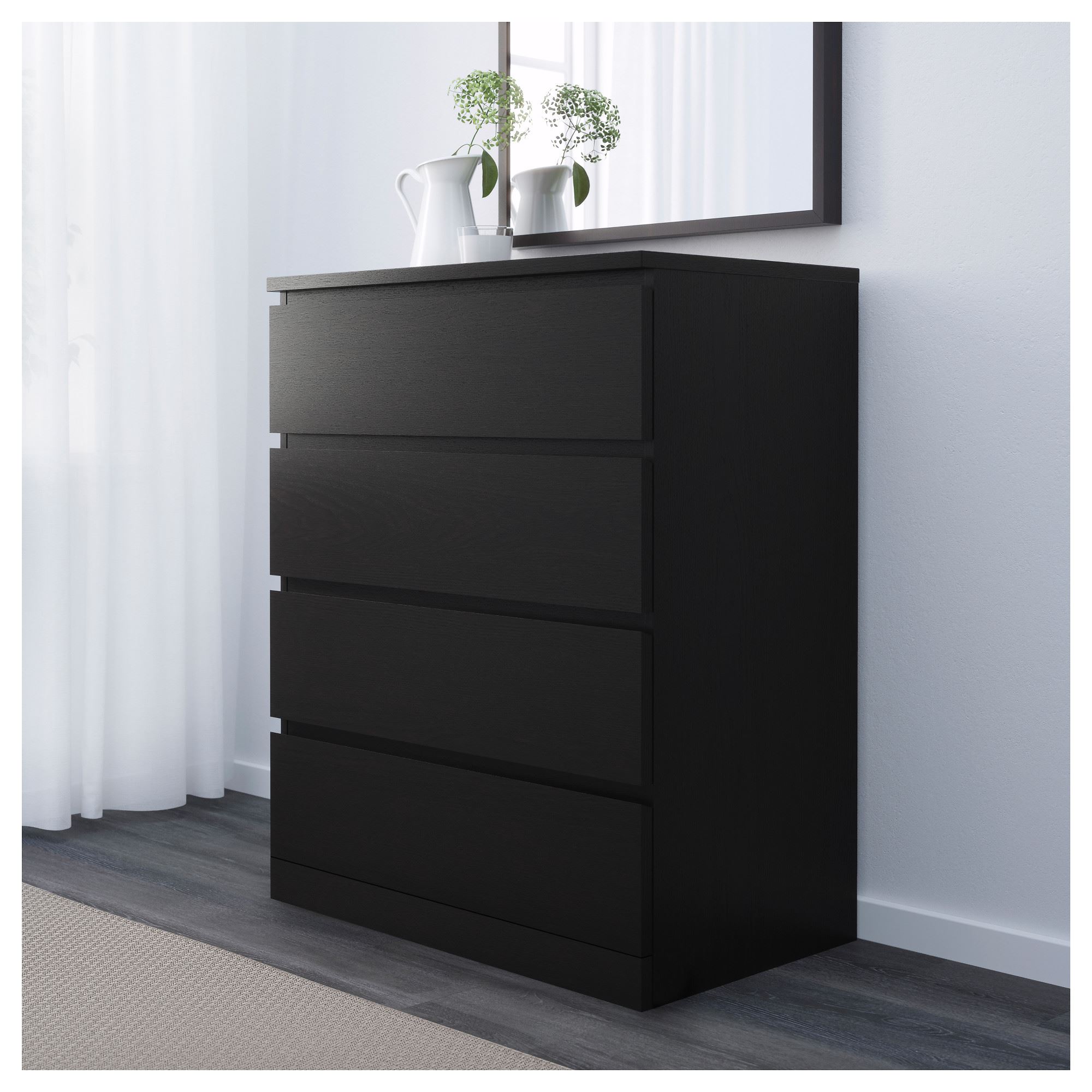 MALM IKEA Комод с 4 ящиками, 80x100 см, черно-коричневый