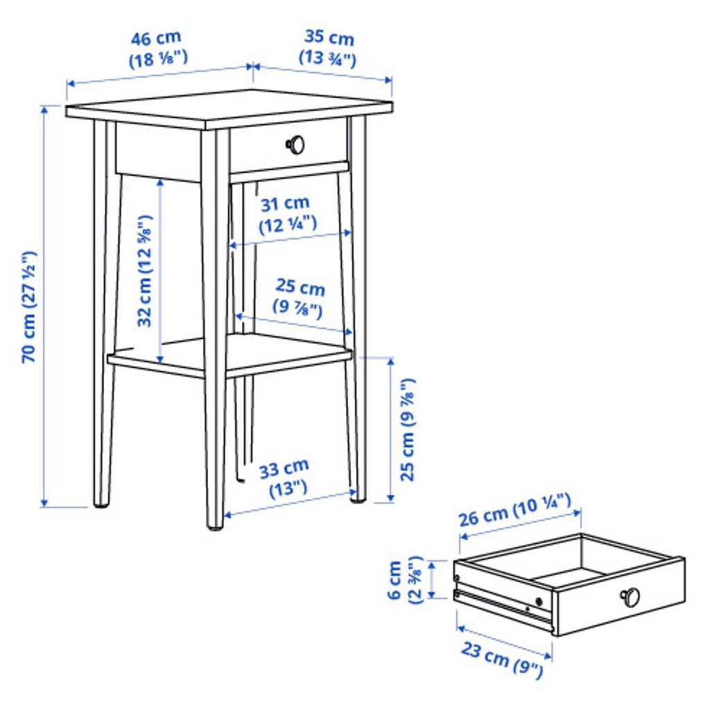 HEMNES IKEA Тумба прикроватная, 46x35 см, белая морилка