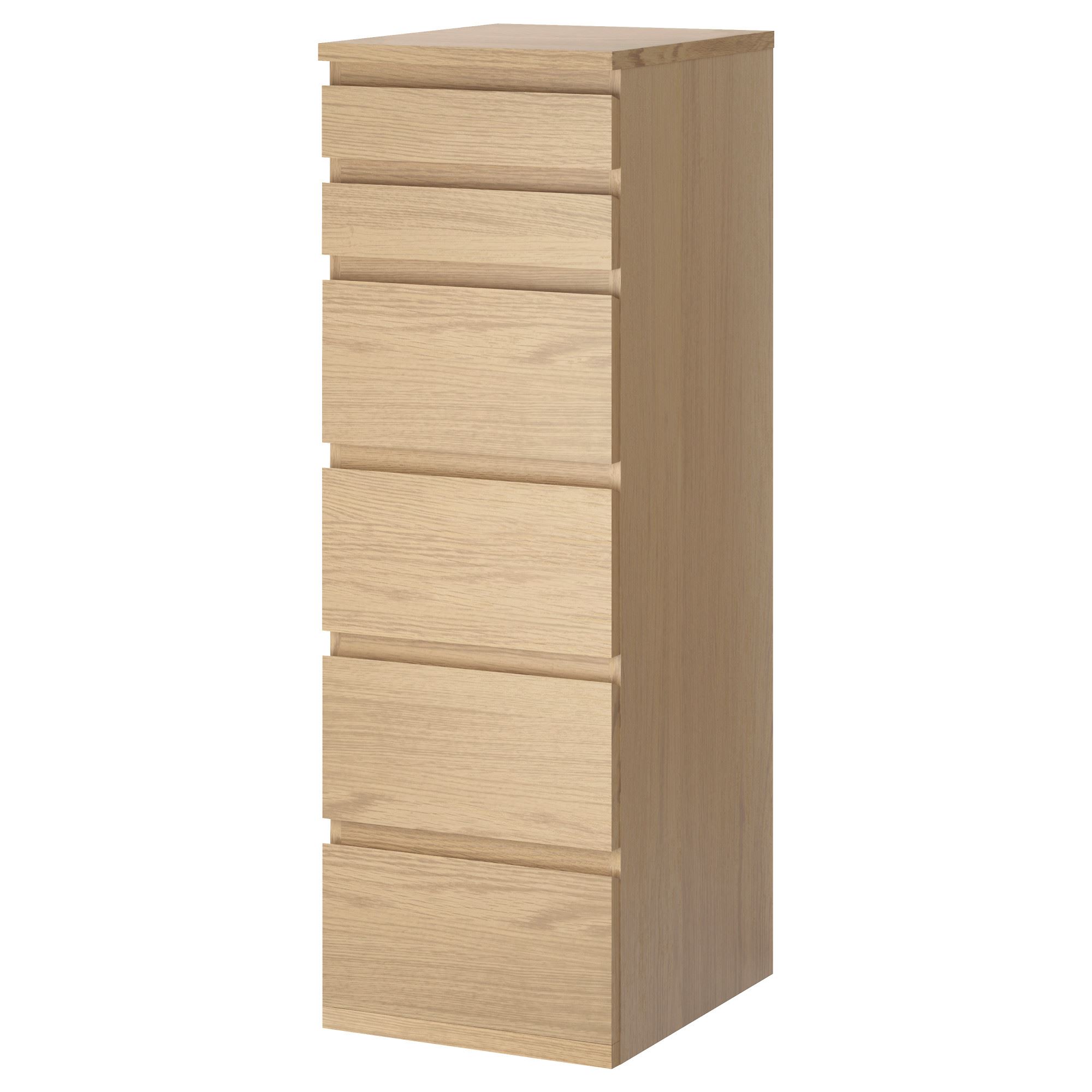 MALM IKEA Комод с 6 ящиками, 40x123 см, дубовый шпон, беленый/зеркальное стекло