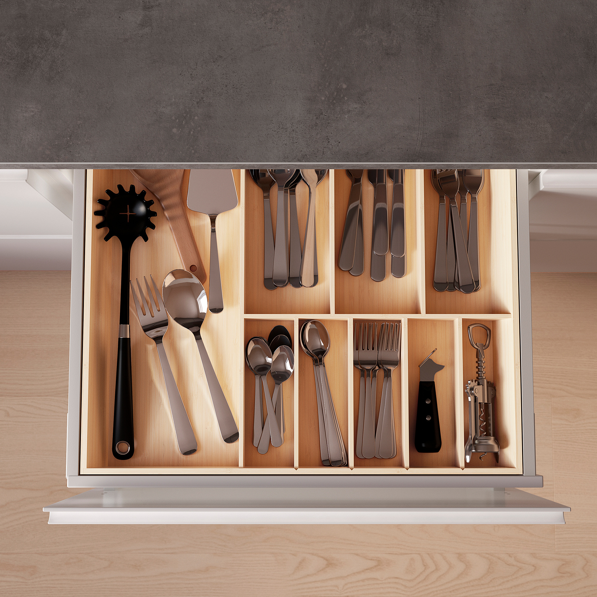 UPPDATERA IKEA Лоток для столовых приборов, 52x50 см,, светлый бамбук