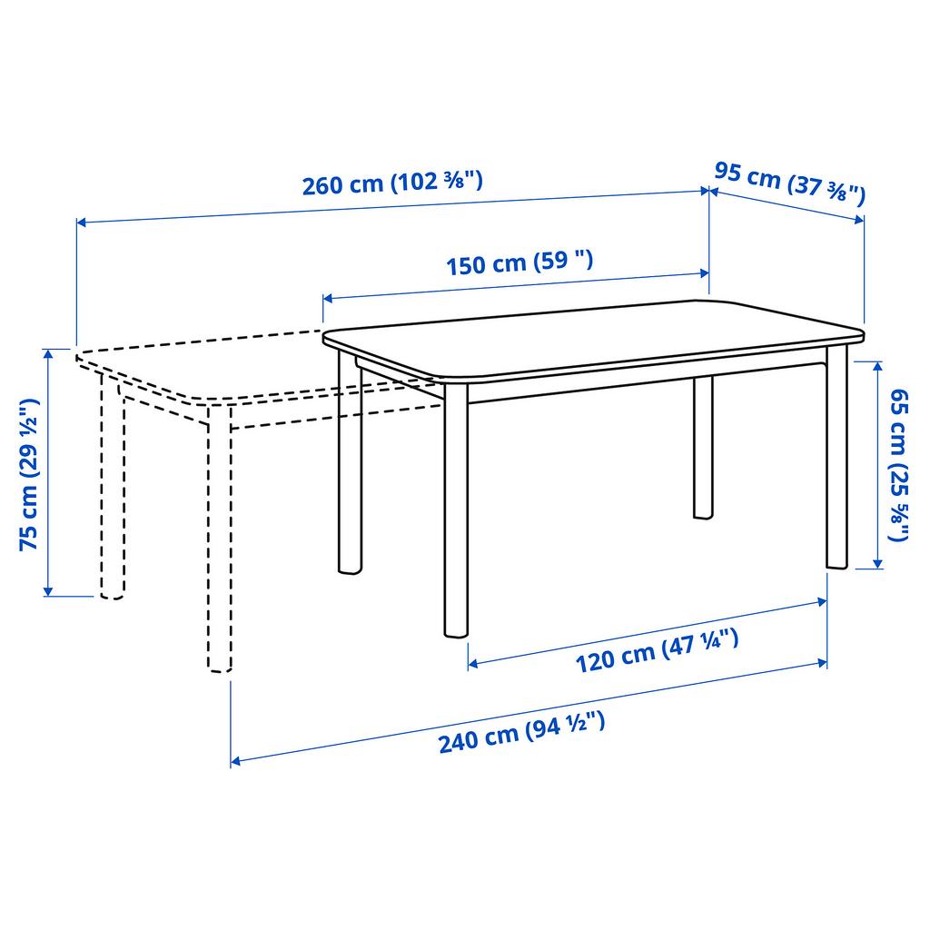 STRANDTORP IKEA Раздвижной стол, 150/205/260x95 см, кбелый