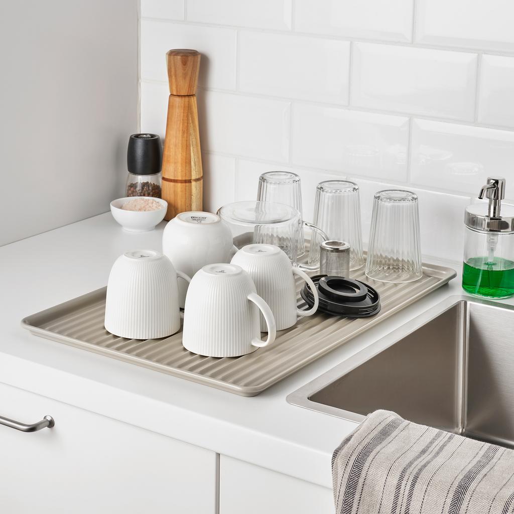 VALVARDAD IKEA Сушилка посудная, 52x35 см, бежевый/оцинковка