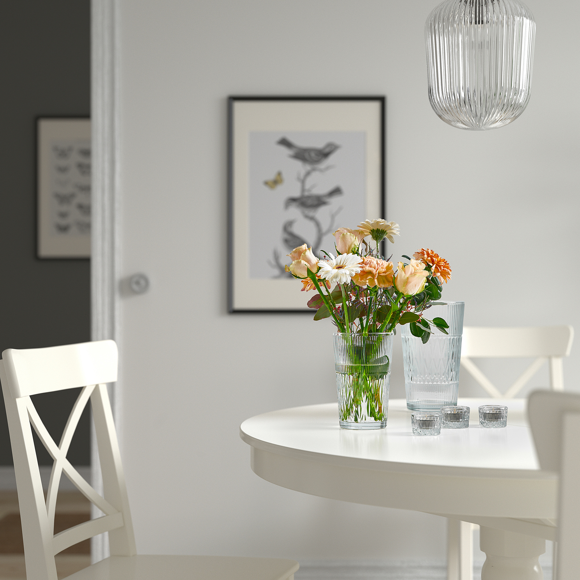 SMALLSPIREA IKEA Ваза, прозрачное стекло/с рисунком, 17 см