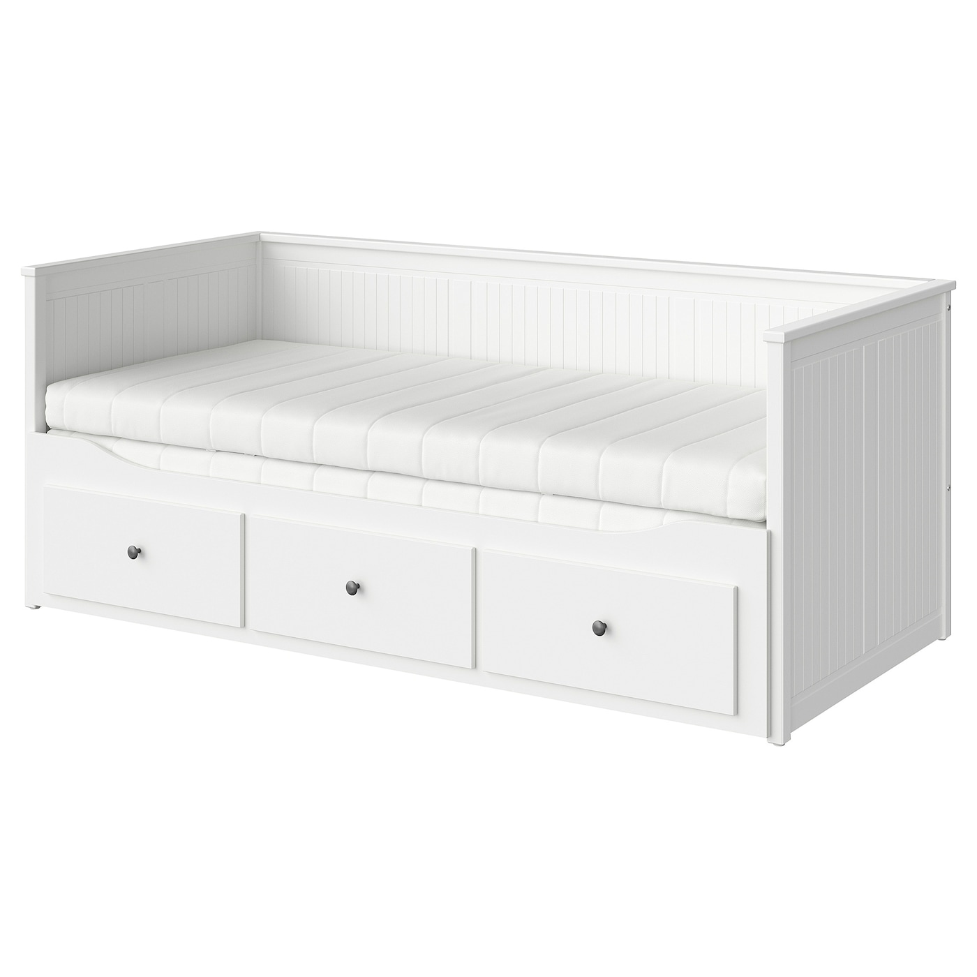 HEMNES/AFJALL IKEA Каркас кровати-кушетки с 3 ящиками/c 2 матрасами, белый 80x200 см
