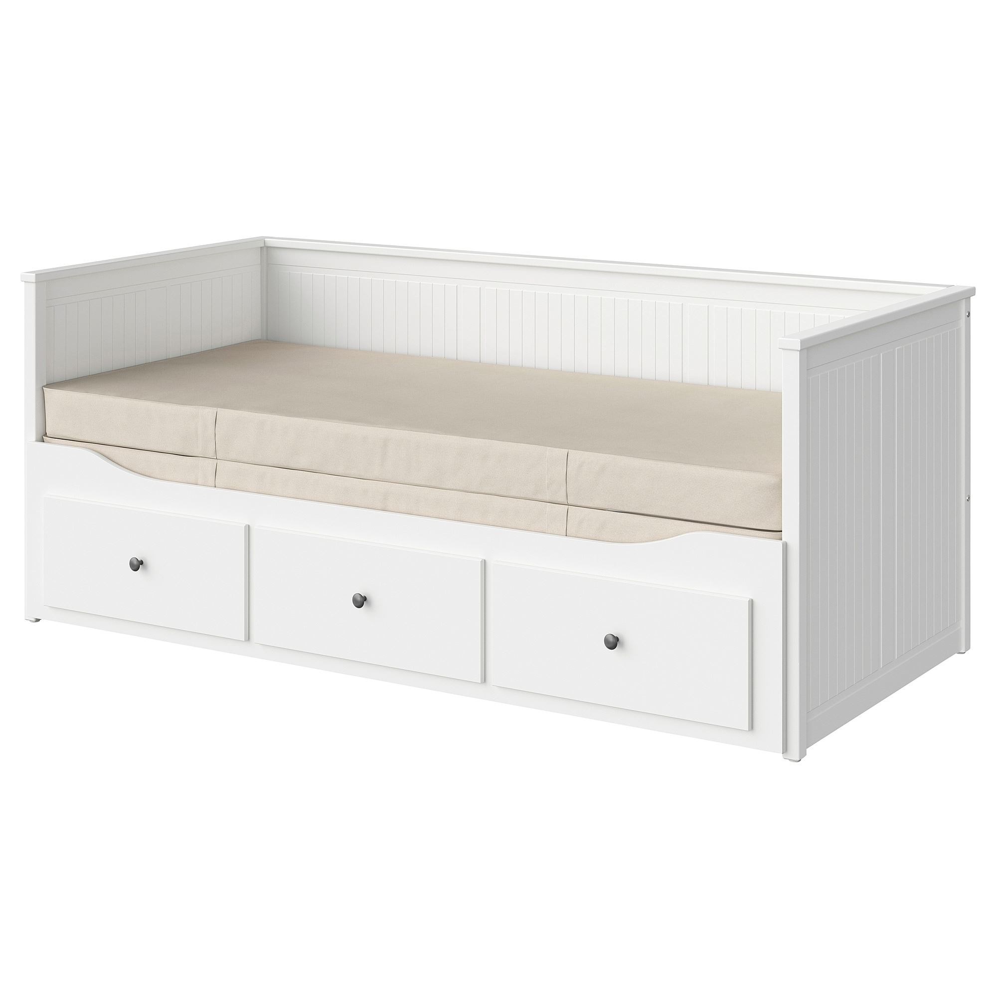 HEMNES/VANNAREID IKEA Каркас кровати-кушетки с 3 ящиками/c 2 матрасами, белый 80x200 см