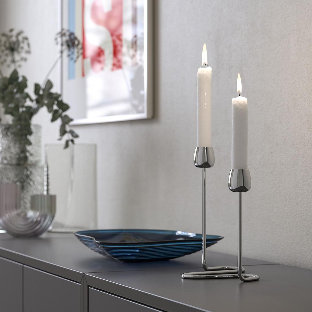 SILVERPARON IKEA Подсвечник для 2 свечей, серебристый, 20 см