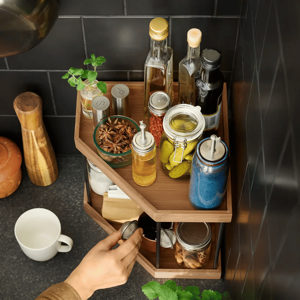 NALBLECKA IKEA Угловая полка, металл/бамбук для кухонной столешницы.