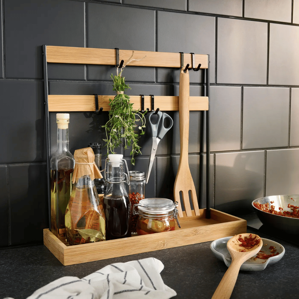 NALBLECKA IKEA Подставка для кухонных принадлежностей, металл/бамбук, 38x13x37 см