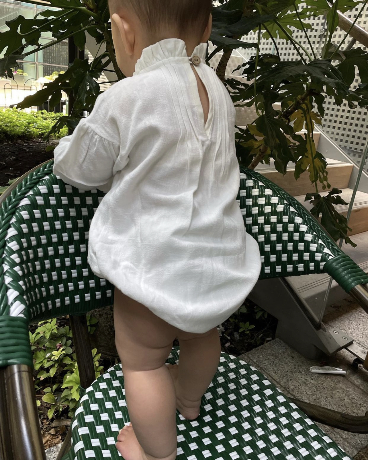 Хлопково-льняной боди с длинными рукавами