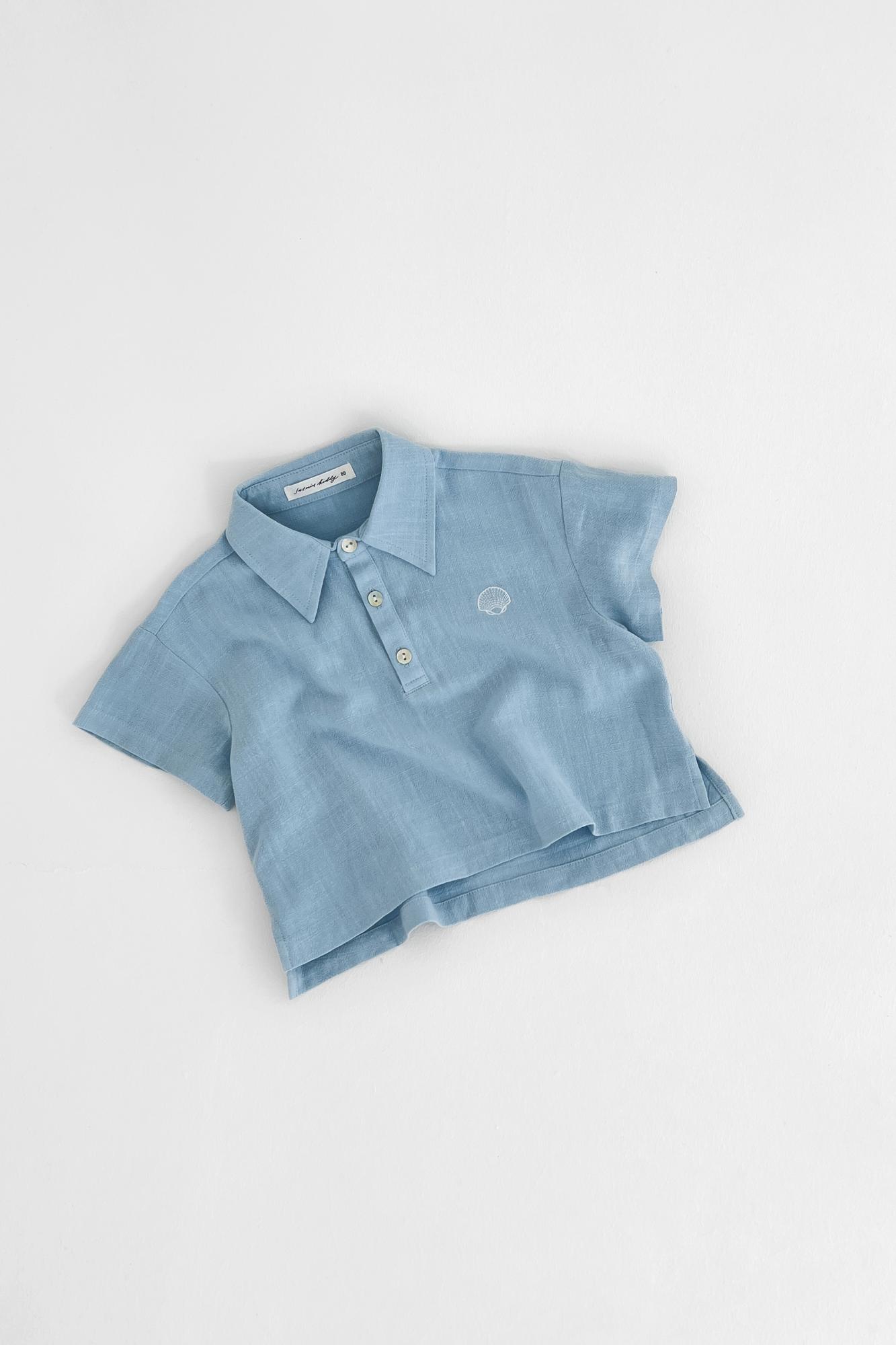 Льняная рубашка-поло голубая