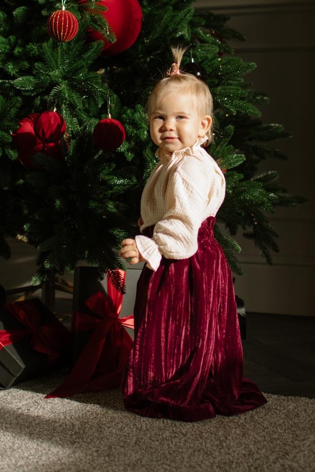 Брюки палаццо из бархата бордо