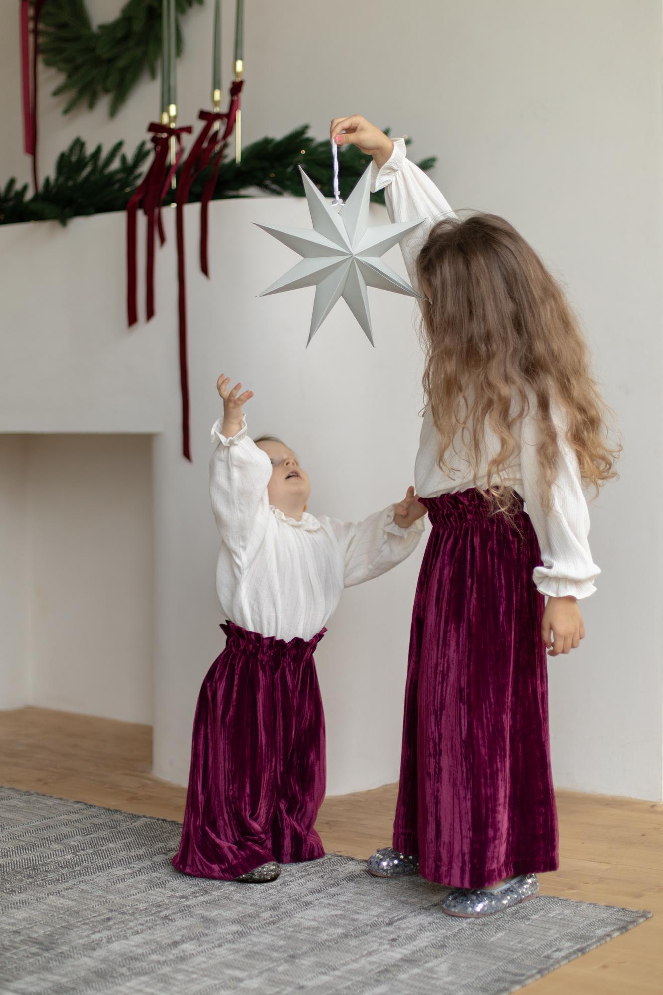 Брюки палаццо из бархата бордо