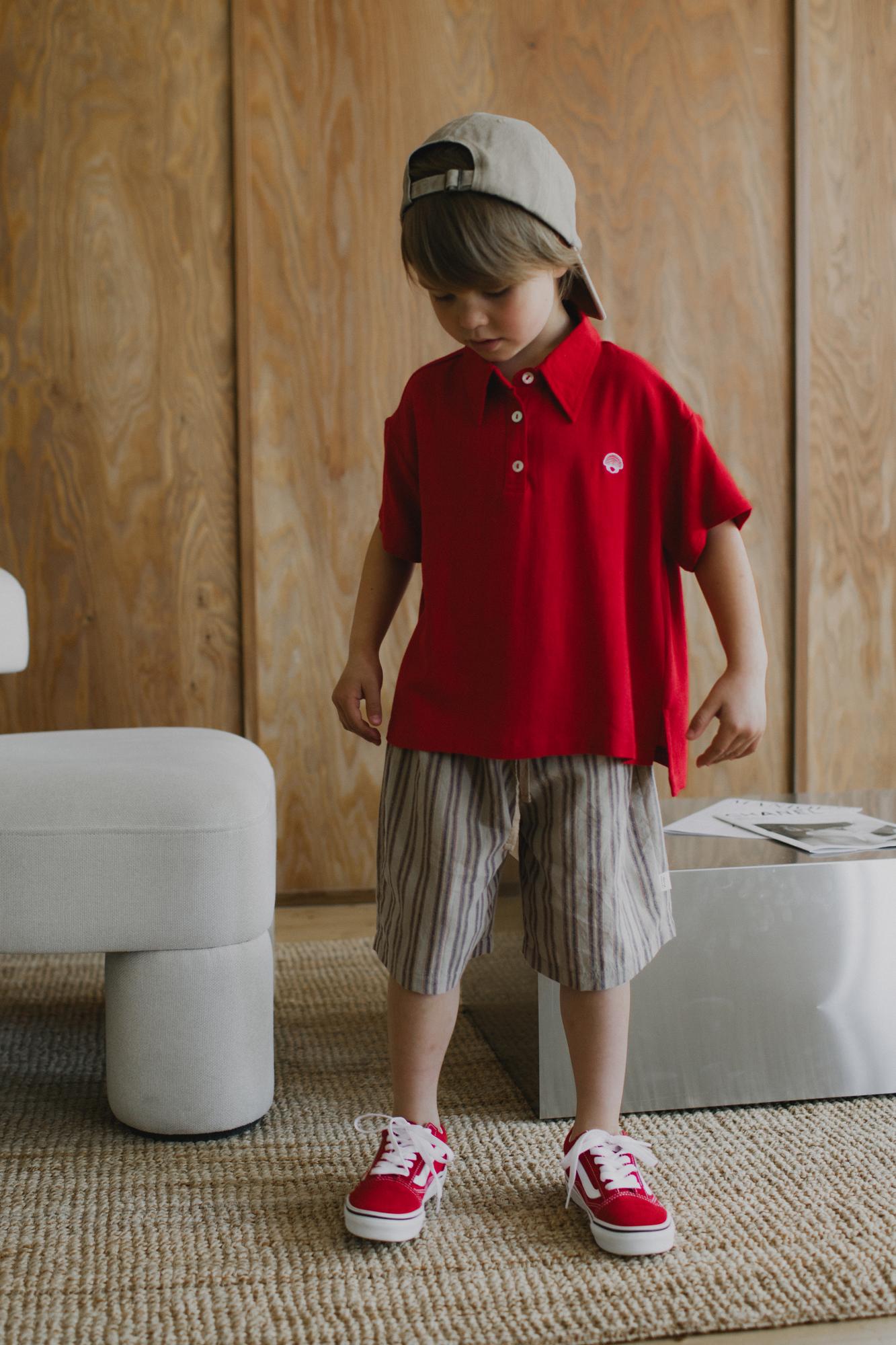 Льняная рубашка-поло красная