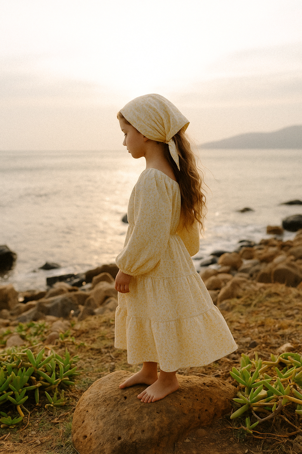 Косынка желтая в цветочный принт