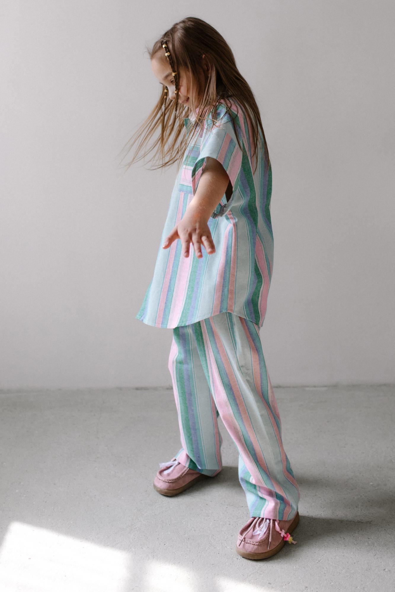 Брюки в полоску розово-голубые