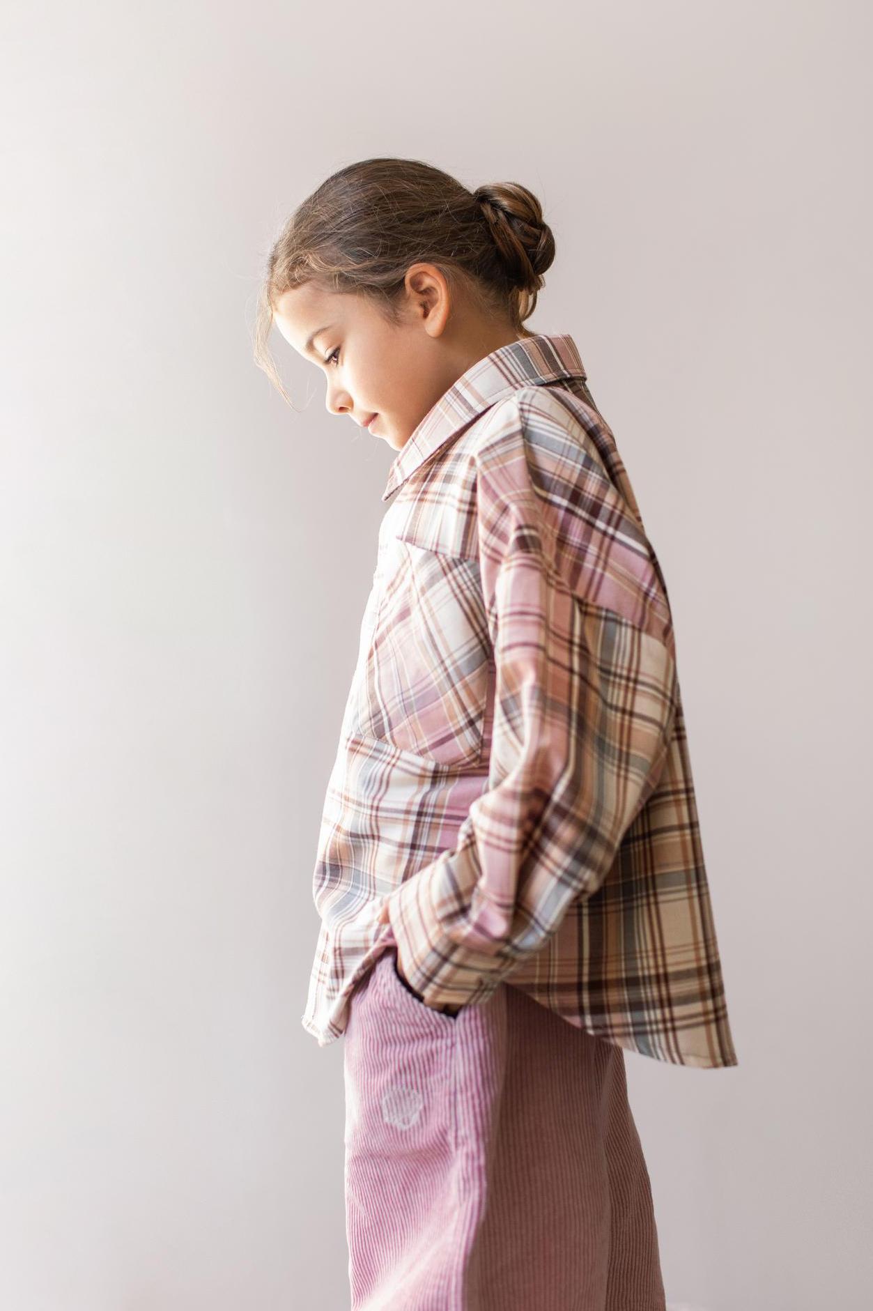 Рубашка в клетку пыльно-розовая