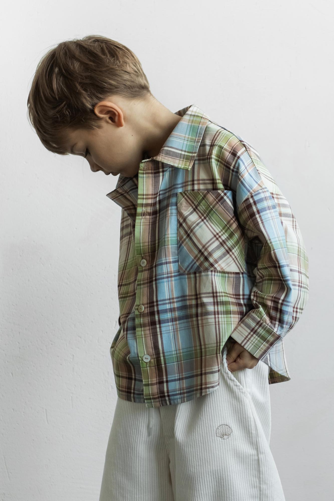 Рубашка в клетку зелено-голубая