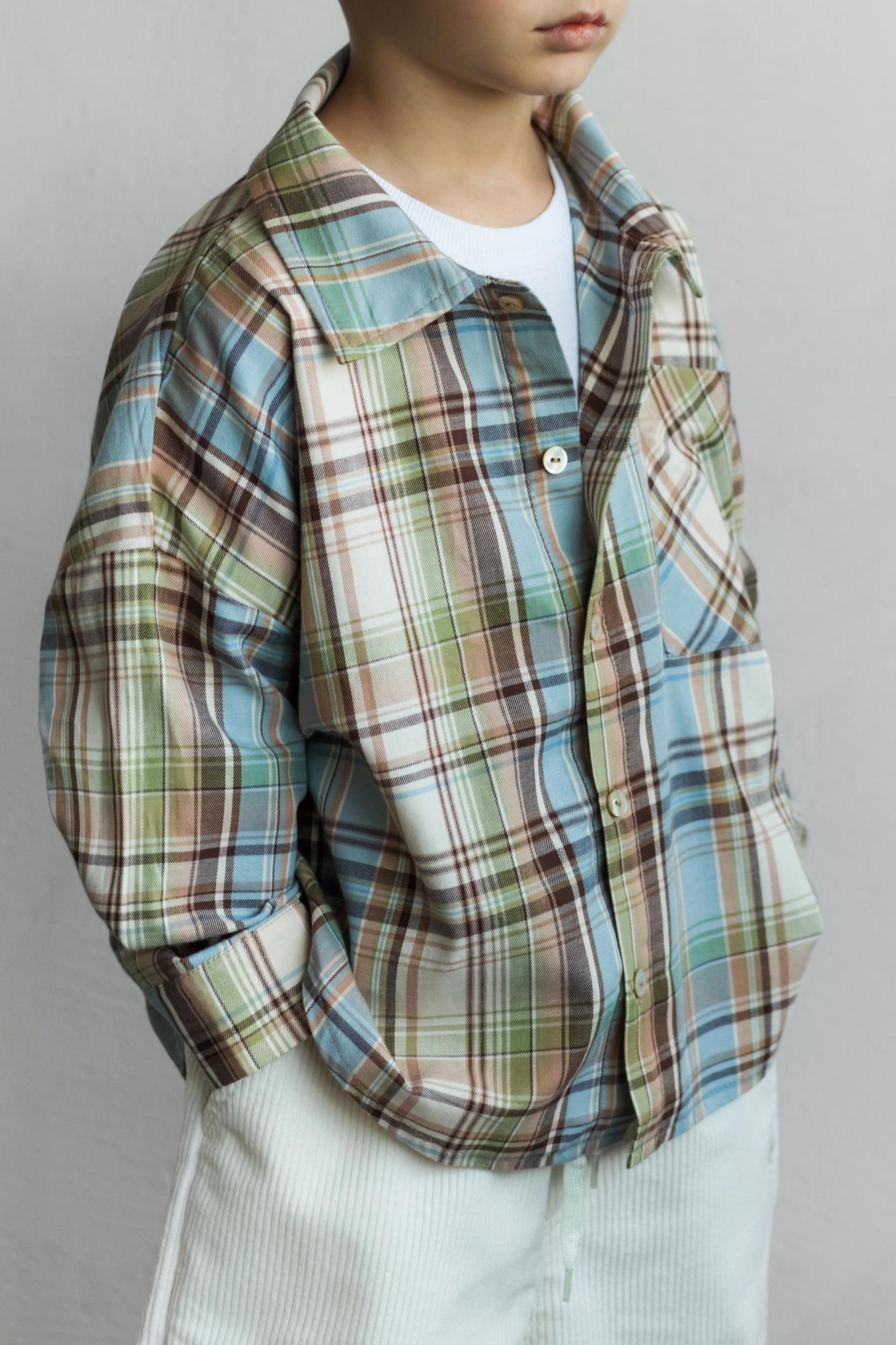 Рубашка в клетку зелено-голубая