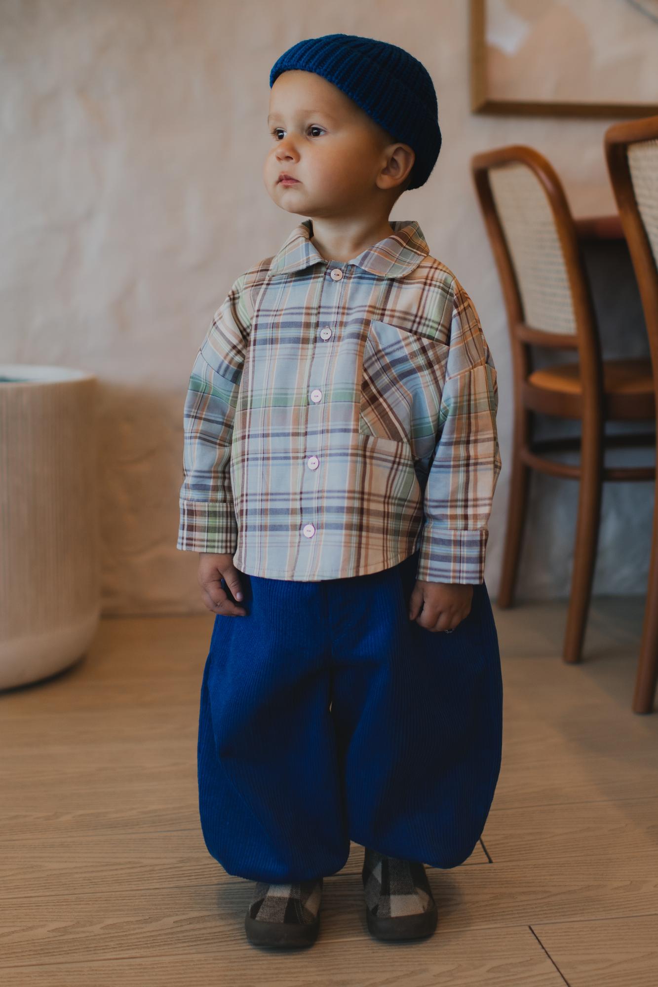 Рубашка в клетку зелено-голубая