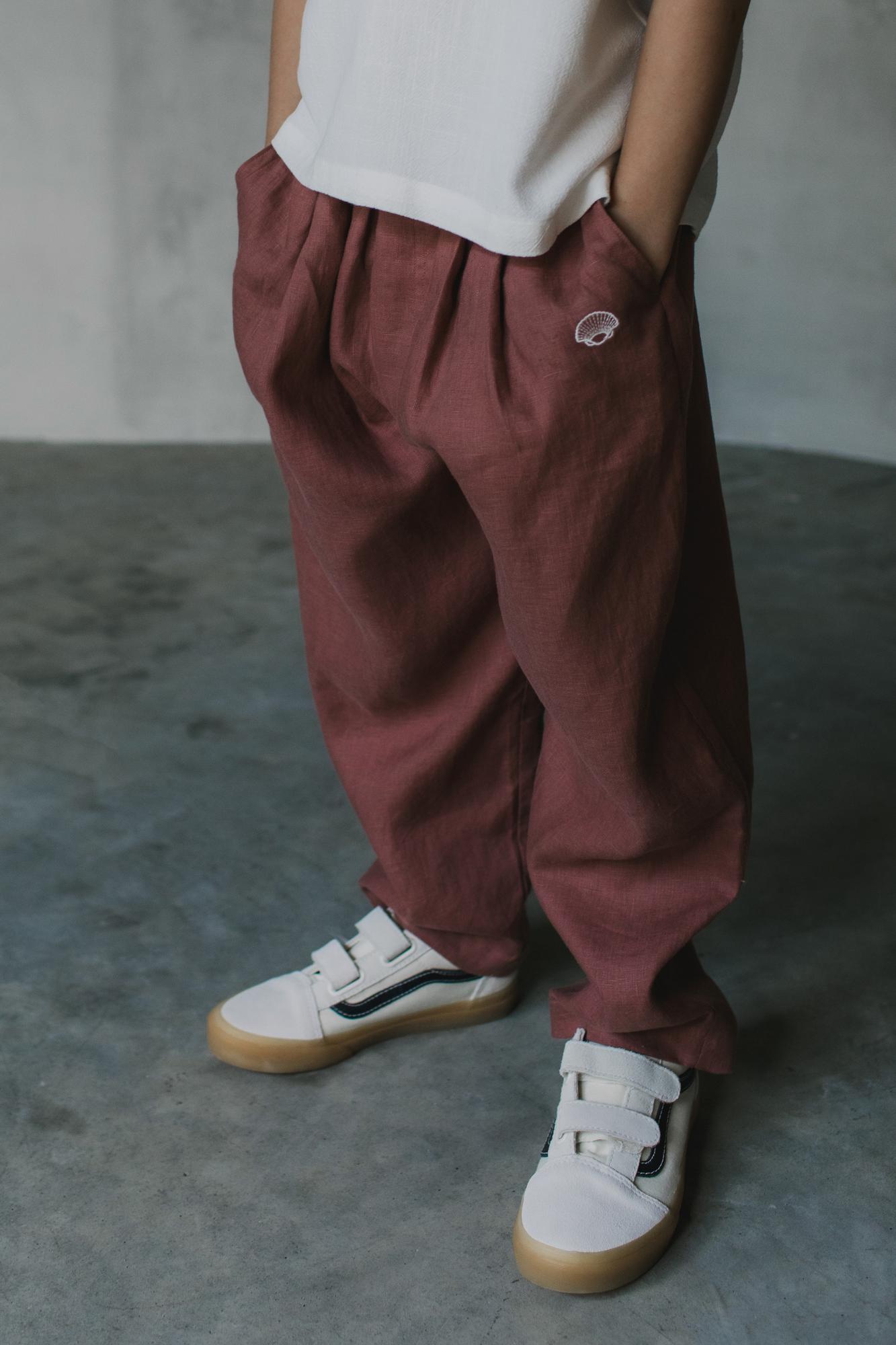 Льняные брюки терракотовые