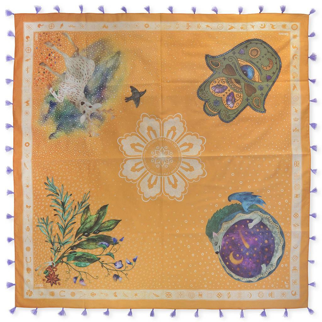 Luck accompanies me everywhere. Square cotton scarf, 130x130 cm