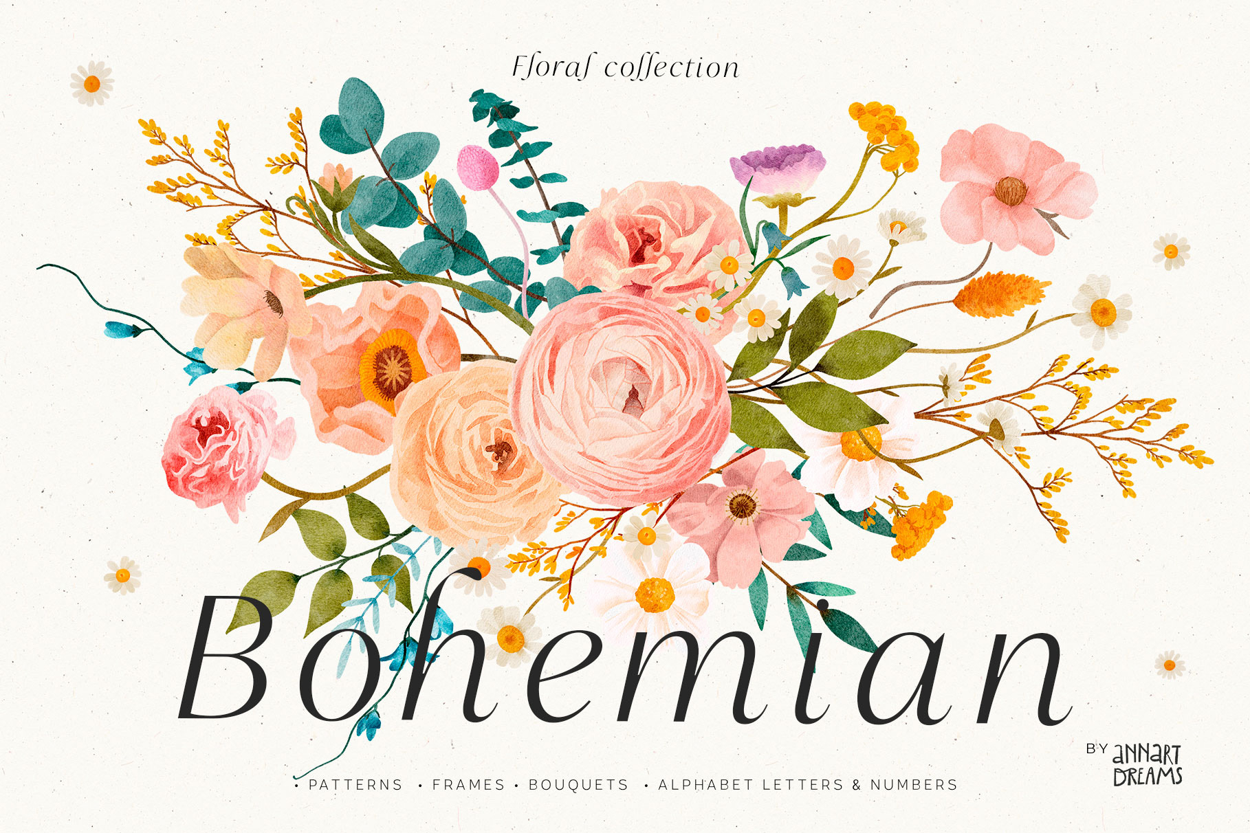 watercolor, flower, bohemian, wedding clipart, floral numbers, floral letters, bouquet, floral frame, patterns, floral clipart