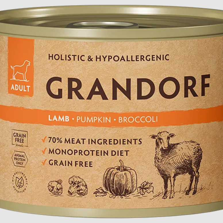 GRANDORF для собак всех пород, влажный корм из ягненка с тыквой и брокколи, 200 г