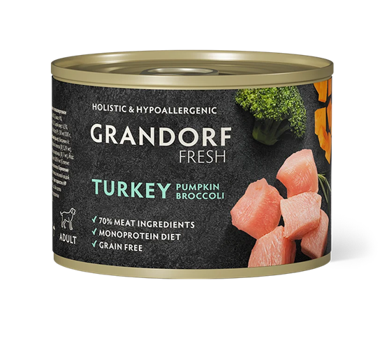 GRANDORF FRESH для собак всех пород, влажный корм из индейки с тыквой и брокколи, 200г