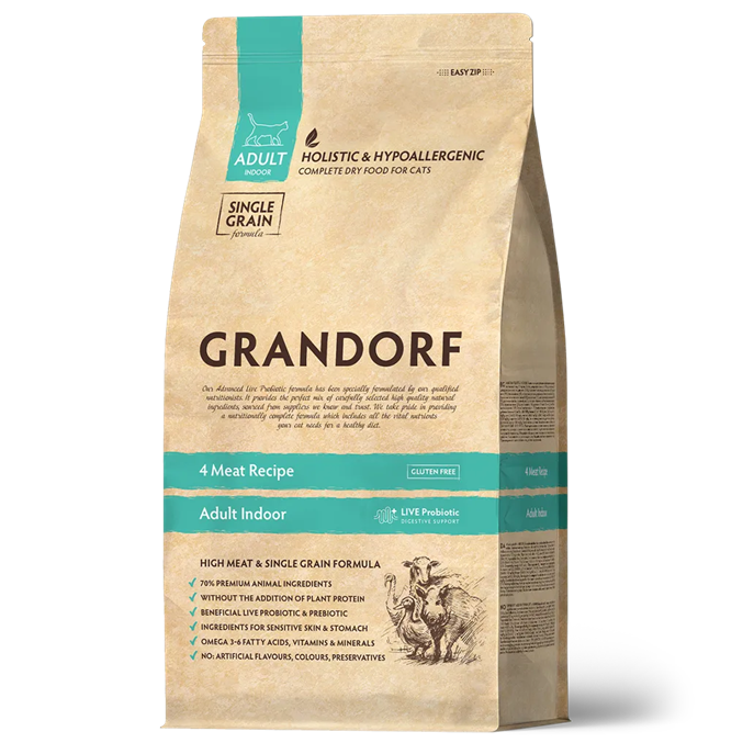 GRANDORF для взрослых домашних кошек, 4 вида мяса