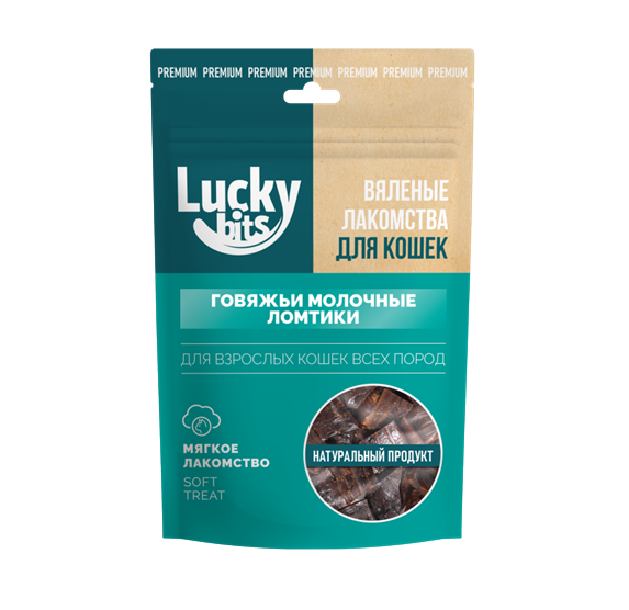 Lucky bits Лакомство для кошек говяжьи молочные ломтики 30гр