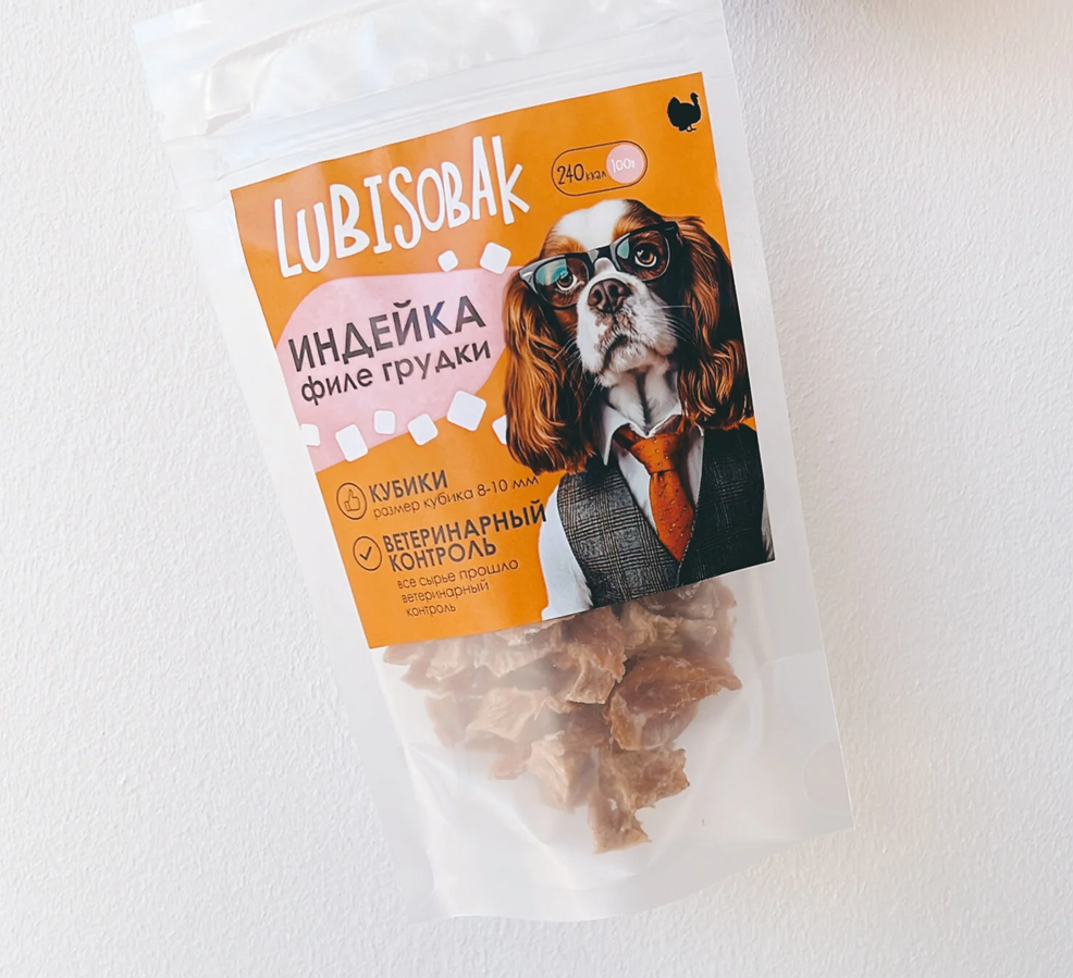 LubiSobak Лакомство для животных, Филе индейки, кубики, 50г