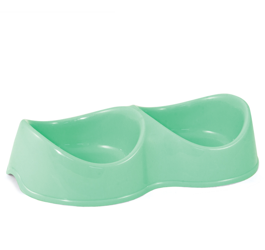 Миска пластиковая двойная "Бисквит", бирюзовая, 2*0,2л