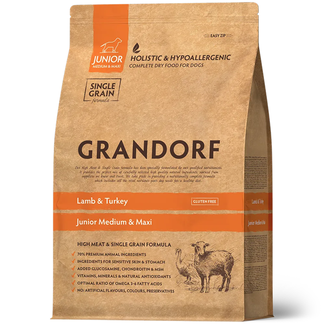 GRANDORF для юниоров средних и больших пород, с ягнёнком и индейкой