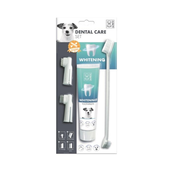 M-PETS Набор для ухода за зубами собак отбеливающий (паста отбеливающая, щётка, напальчники)