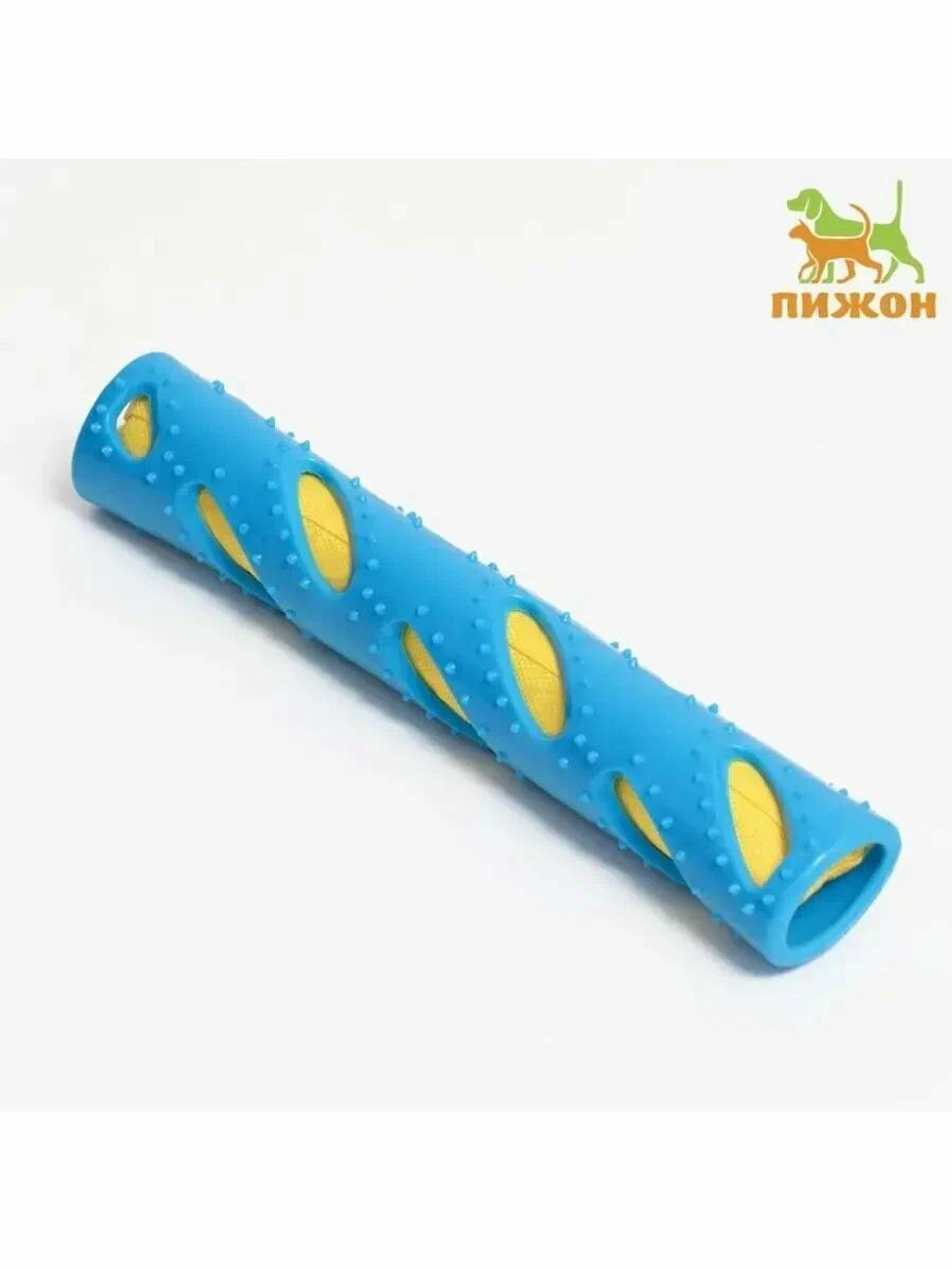 Игрушка для собак "Большая трёхслойная палка", 30*4,5 см, жёлтый/голубой