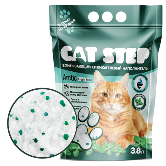 Cat Step Arctic Fresh Mint  Наполнитель силикагелевый  впитывающий 3.8 л