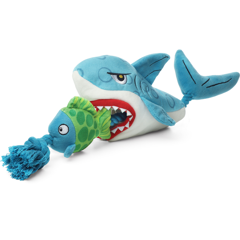 GiGwi Игрушка для собак Акула с рыбой на веревке 51см, серия CATCH & FETCH