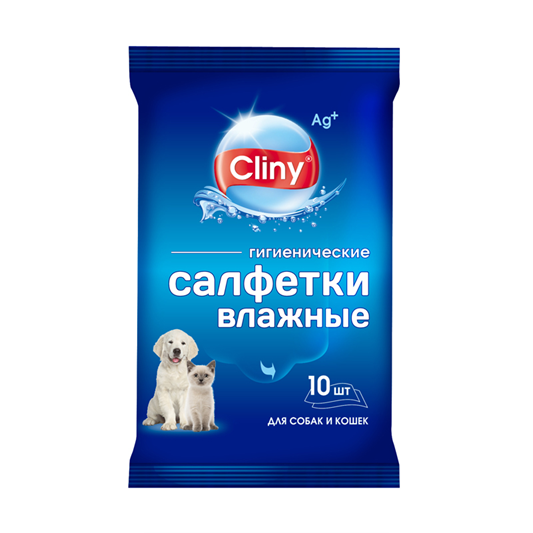 Cliny Влажные гигиенические салфетки для собак и кошек, 10 шт.