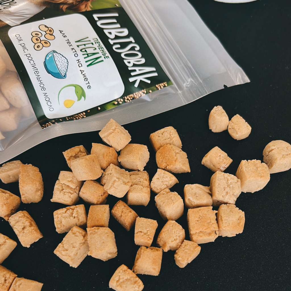 LubiSobak Лакомство для домашних животных, Печенье VEGAN 100%, кубик, без животного белка, 50г